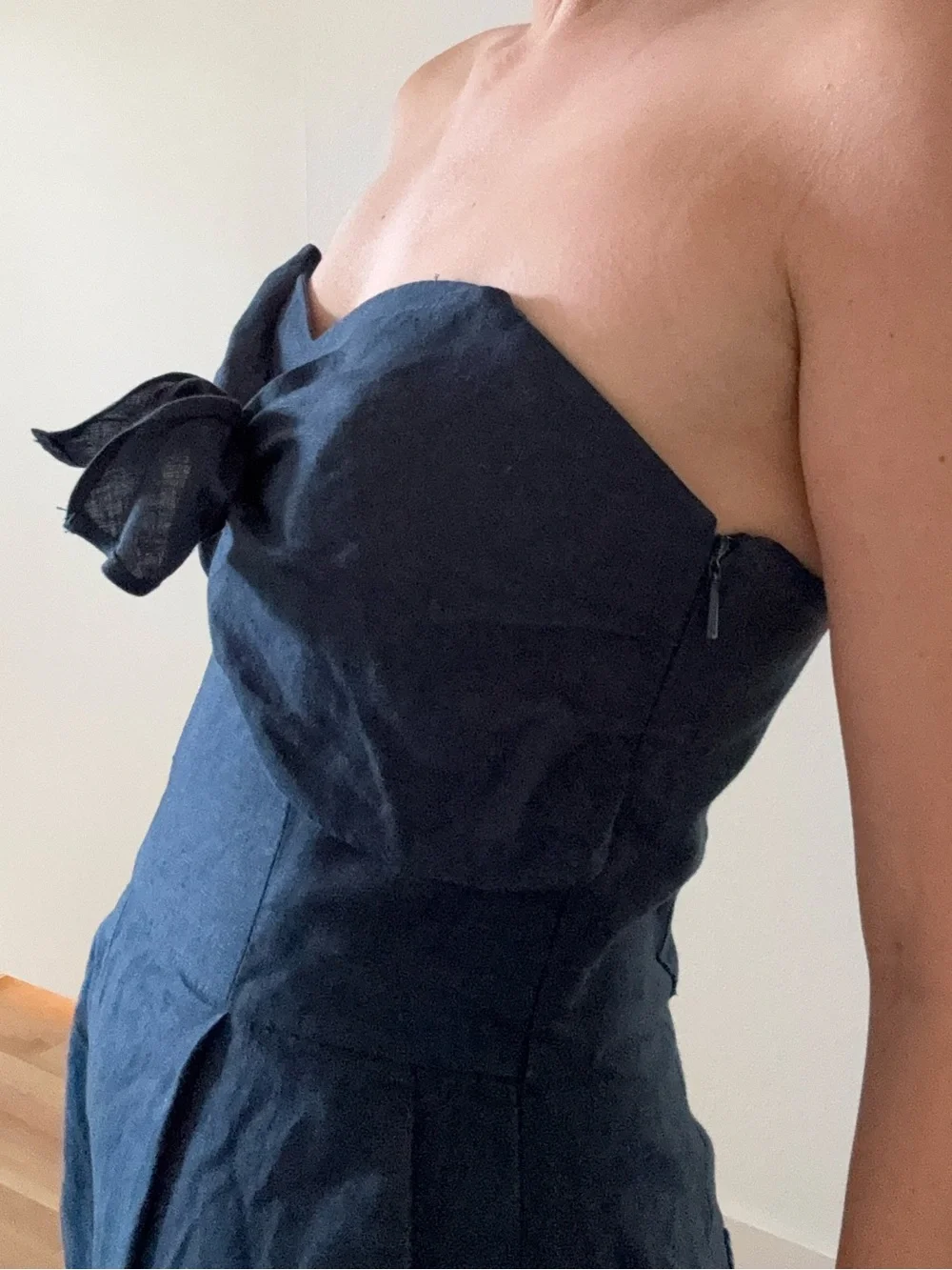 Mango Strapless Navy Blue Jumpsuit with Front Bow
